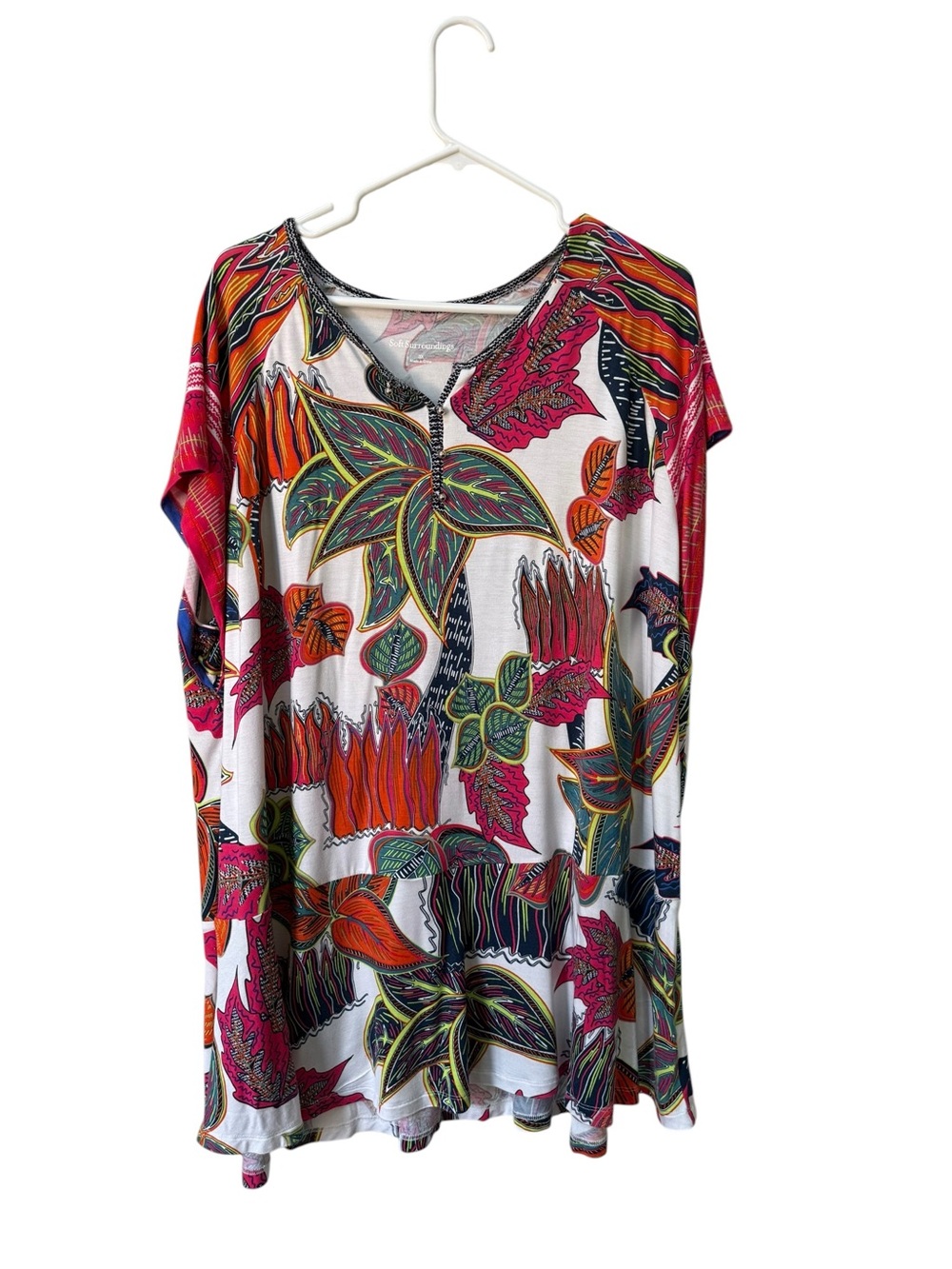 Soft Surroundings Vibrant Tropical Print V-Neck Tunic - Multicolor